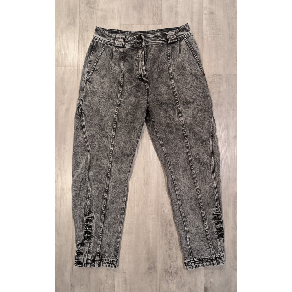 Ulla Johnson Women's Acid Wash Paperbag Denim Pants Gray Relaxed Tapered Size 12